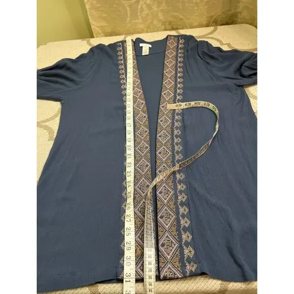 J. Jill Blue Embroidered Kimono Boho Gauze Open Bohemian Viscose, size: One Size - Picture 8 of 11